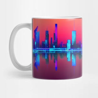 Ai Generated Art Scenery - Futuristic City Reflectet in River With Red Sky Mug